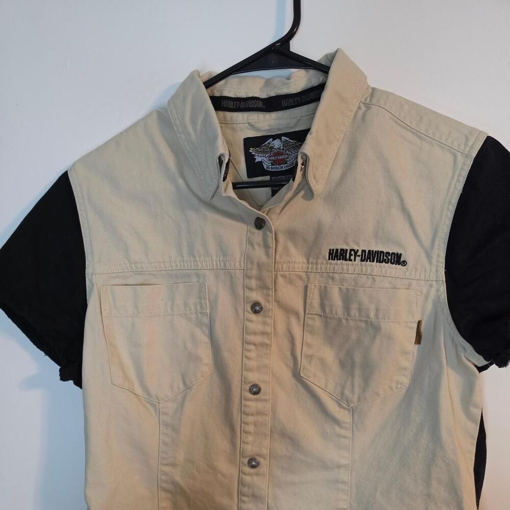 Harley-davidson Women's Cream and Tan Shirt